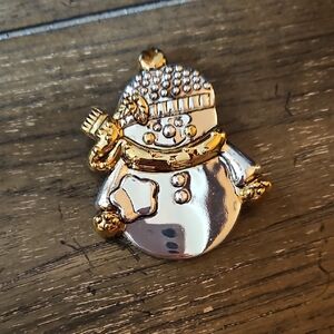 Festive Gold and Silver Snowman Brooch